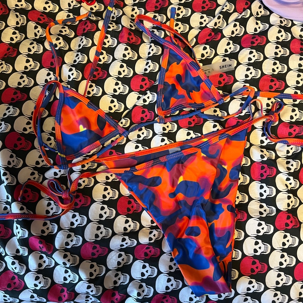 Blue orange cut out triangle bikini